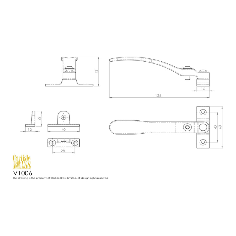 Carlisle Brass - Locking Casement Fastener - Polished Brass - V1006LCK - Choice Handles