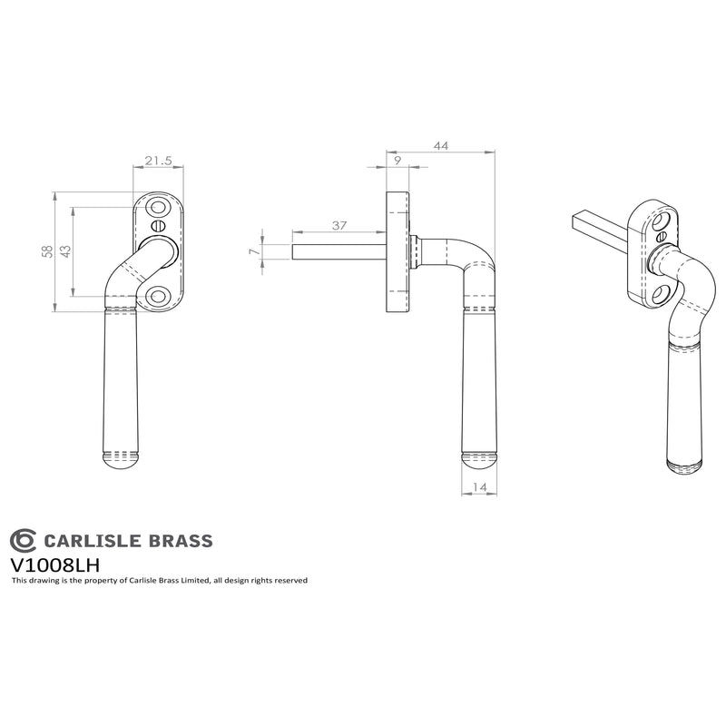 Carlisle Brass - Cranked Locking Espag. Handle Left Hand 110mm - Florentine Bronze - V1008LHFB