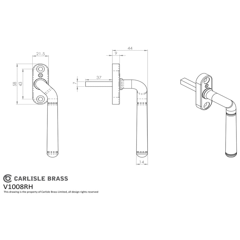 Carlisle Brass - Cranked Locking Espag. Handle Right Hand 110mm - Polished Chrome - V1008RHCP