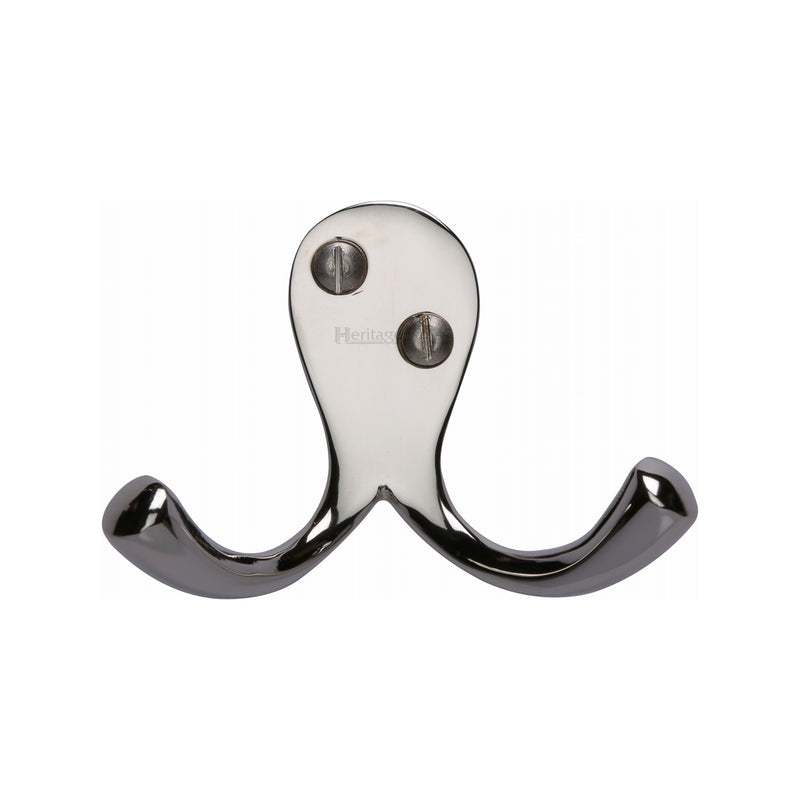 Heritage Brass Double Coat Hook Polished Nickel - V1060-PNF - Choice Handles