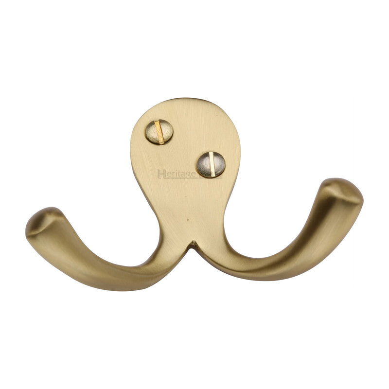 Heritage Brass Double Coat Hook Satin Brass finish - V1060-SB - Choice Handles