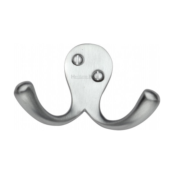 Heritage Brass Double Coat Hook Satin Chrome finish - V1060-SC - Choice Handles