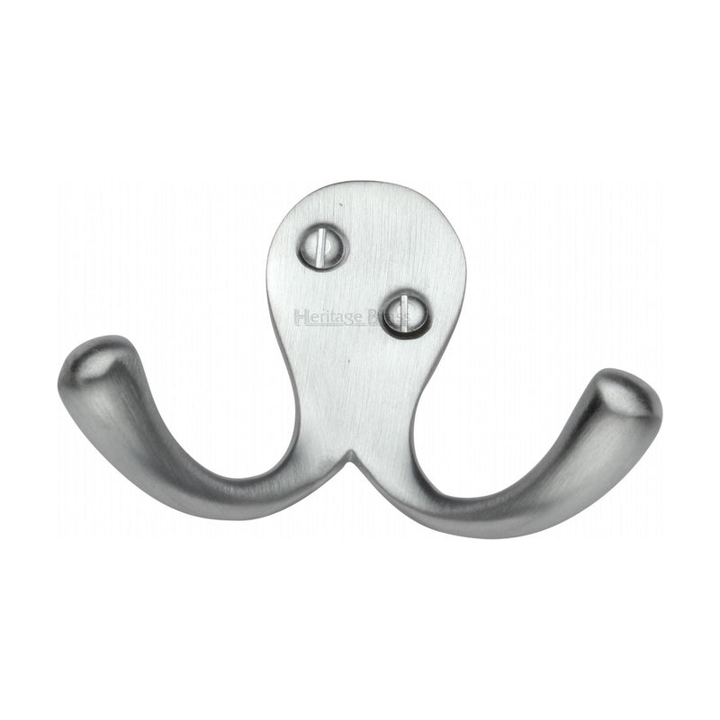 Heritage Brass Double Coat Hook Satin Chrome finish - V1060-SC - Choice Handles