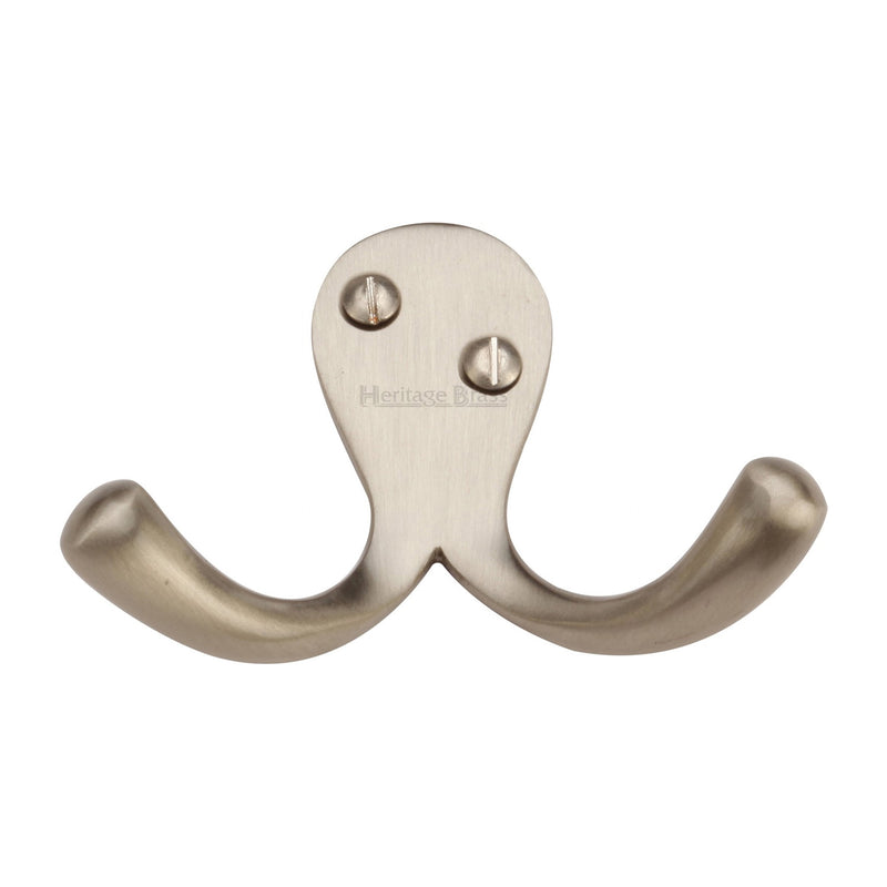 Heritage Brass Double Coat Hook Satin Nickel finish - V1060-SN - Choice Handles
