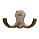 Heritage Brass Double Coat Hook Antique finish - V1062-AT - Choice Handles