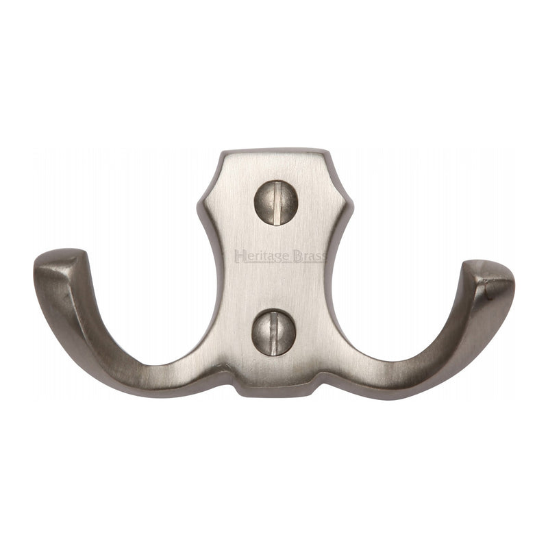 Heritage Brass Double Coat Hook Satin Nickel finish - V1062-SN - Choice Handles
