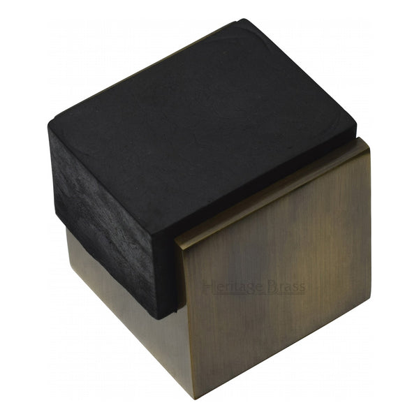 Heritage Brass Door Stop Square Floor Mounted Design Antique Finish - V1082-AT