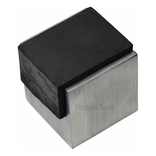 Heritage Brass Door Stop Square Floor Mounted Design Satin Chrome Finish - V1082-SC