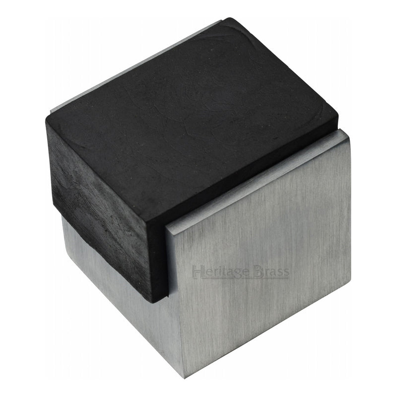 Heritage Brass Door Stop Square Floor Mounted Design Satin Chrome Finish - V1082-SC