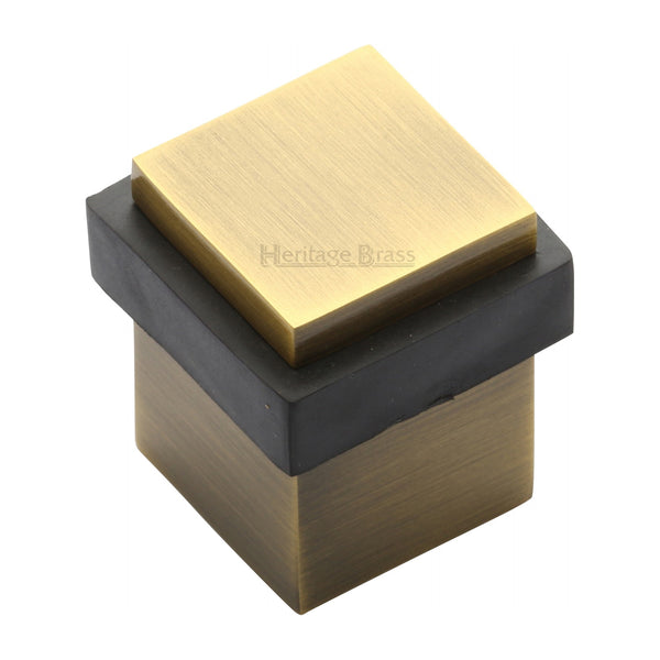 Heritage Brass Door Stop Square Floor Mounted Design Antique Finish - V1089-AT