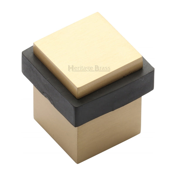 Heritage Brass Door Stop Square Floor Mounted Design Satin Brass Finish - V1089-SB