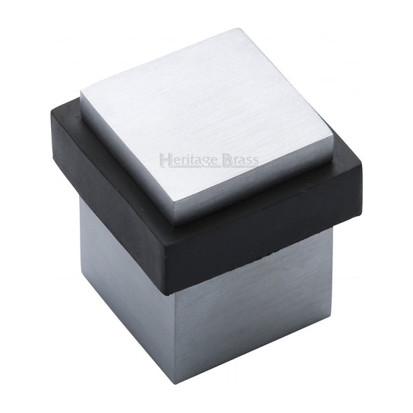 Heritage Brass Door Stop Square Floor Mounted Design Satin Chrome Finish - V1089-SC