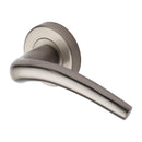 Heritage Brass Door Handle Lever Latch on Round Rose Wing Design Satin Nickel finish - V1121-SN - Choice Handles