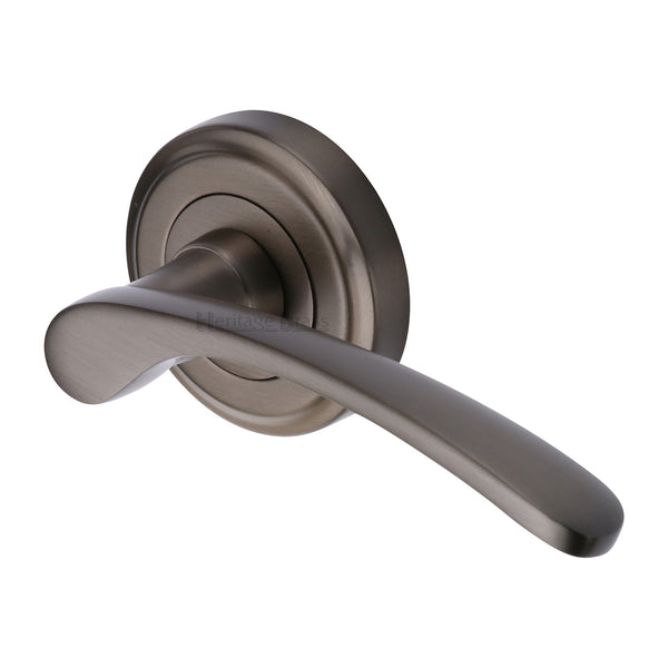 Heritage Brass Door Handle Lever Latch on Round Rose Sophia Design Matt Bronze finish - V1900-MB - Choice Handles