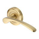 Heritage Brass Door Handle Lever Latch on Round Rose Sophia Design Satin Brass finish - V1900-SB - Choice Handles