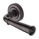 Heritage Brass Door Handle Lever on Rose Reeded Colonial Design Matt Bronze Finish
 - V1936-MB - Choice Handles