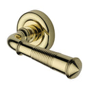 Heritage Brass Door Handle Lever on Rose Reeded Colonial Design Polished Brass Finish
 - V1936-PB - Choice Handles