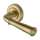 Heritage Brass Door Handle Lever on Rose Reeded Colonial Design Satin Brass&nbsp;Finish
 - V1936-SB - Choice Handles