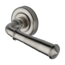 Heritage Brass Door Handle Lever on Rose Reeded Colonial Design Satin Nickel Finish
 - V1936-SN - Choice Handles