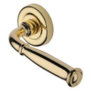 Heritage Brass Door Handle Lever Latch on Round Rose Lincoln Design Polished Brass finish
UK Registered Design Number 6228268 - V1938-PB - Choice Handles