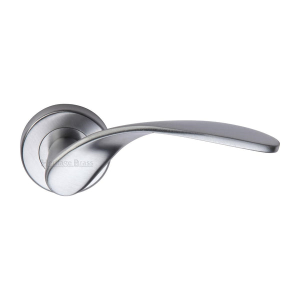 Heritage Brass Door Handle Lever Latch on Round Rose Volo Design Satin Chrome finish - V1950-SC - Choice Handles