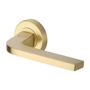 Heritage Brass Door Handle Lever on Rose Bellagio Design Satin Brass Finish - V2015-SB - Choice Handles