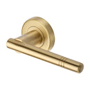 Heritage Brass Door Handle Lever Latch on Round Rose Alicia Design Satin Brass finish
 - V2100-SB - Choice Handles