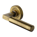 Heritage Brass Door Handle Lever on Rose Bauhaus Design Antique Finish - V2259-AT - Choice Handles