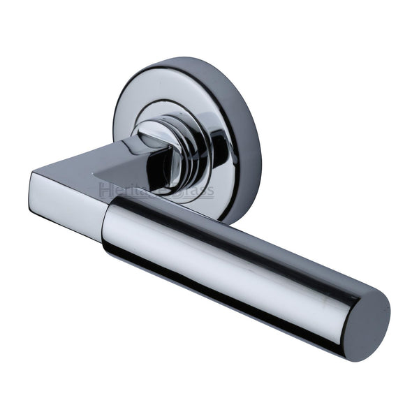 Heritage Brass Door Handle Lever on Rose Bauhaus Design Polished Chrome Finish
 - V2259-PC - Choice Handles