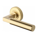 Heritage Brass Door Handle Lever on Rose Bauhaus Design Satin Brass Finish - V2259-SB - Choice Handles