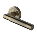 Heritage Brass Door Handle Lever on Rose Bauhaus Mitre Design Antique Brass Finish
 - V2270-AT - Choice Handles