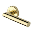 Heritage Brass Door Handle Lever on Rose Bauhaus Mitre Design Polished&nbsp;Brass Finish
 - V2270-PB - Choice Handles