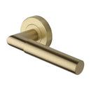 Heritage Brass Door Handle Lever on Rose Bauhaus Mitre Design Satin Brass Finish
 - V2270-SB - Choice Handles