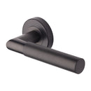 Heritage Brass Door Handle Lever Latch on Round Rose Bauhaus Mitre Knurled Design Matt Bronze finish
 - V2272-MB - Choice Handles