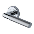 Heritage Brass Door Handle Lever Latch on Round Rose Bauhaus Mitre Knurled Design Polished Chrome finish
 - V2272-PC - Choice Handles