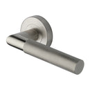 Heritage Brass Door Handle Lever Latch on Round Rose Bauhaus Mitre Knurled Design Satin Nickel finish
 - V2272-SN - Choice Handles