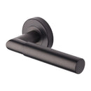 Heritage Brass Door Handle Lever Latch on Round Rose Bauhaus Mitre Reeded Design Matt Bronze finish
 - V2274-MB - Choice Handles