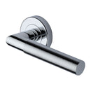 Heritage Brass Door Handle Lever Latch on Round Rose Bauhaus Mitre Reeded Design Polished Chrome finish
 - V2274-PC - Choice Handles