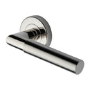 Heritage Brass Door Handle Lever Latch on Round Rose Bauhaus Mitre Reeded Design Polished Nickel finish
 - V2274-PNF - Choice Handles