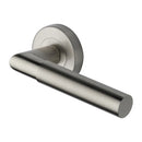 Heritage Brass Door Handle Lever Latch on Round Rose Bauhaus Mitre Reeded Design Satin Nickel finish
 - V2274-SN - Choice Handles