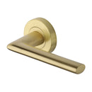 Heritage Brass Door Handle Lever Latch on Round Rose Admiralty Design Satin Brass finish
 - V2355-SB - Choice Handles