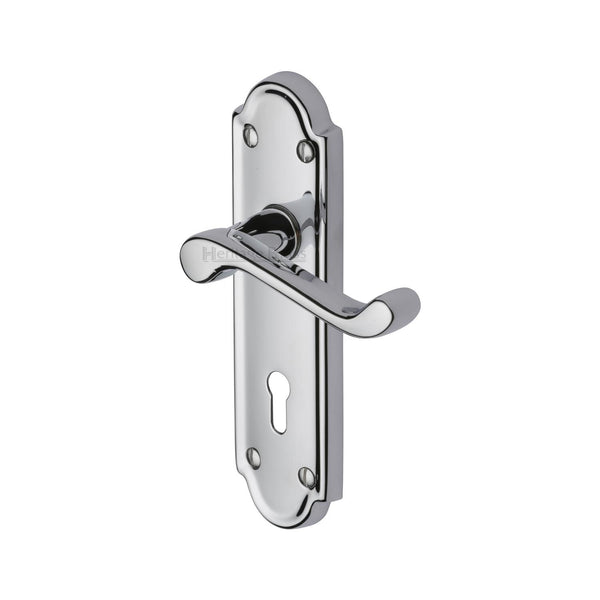 Heritage Brass Door Handle Lever Lock Meridian Design Polished Chrome finish - V300-PC - Choice Handles