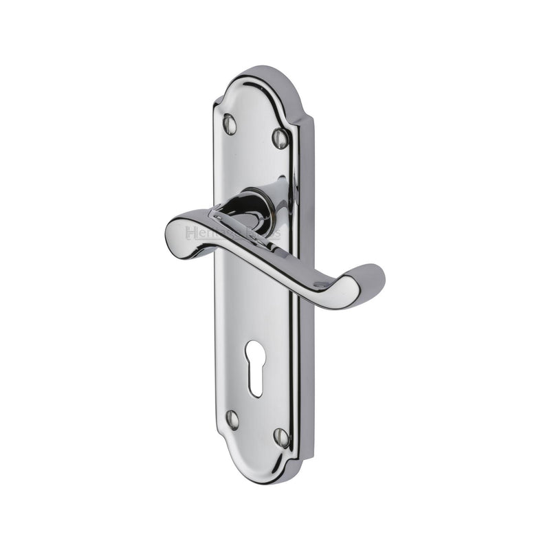 Heritage Brass Door Handle Lever Lock Meridian Design Polished Chrome finish - V300-PC - Choice Handles