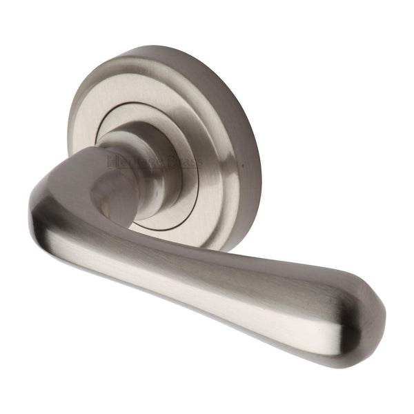 Heritage Brass Door Handle Lever Latch on Round Rose Charlbury Design Satin Nickel finish - V3020-SN - Choice Handles