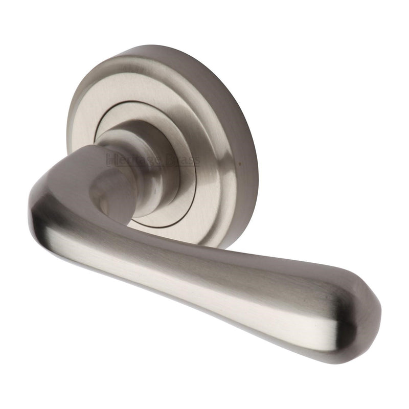 Heritage Brass Door Handle Lever Latch on Round Rose Charlbury Design Satin Nickel finish - V3020-SN - Choice Handles