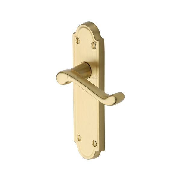 Heritage Brass Door Handle Lever Latch Meridian Design Satin Brass Finish - V313-SB - Choice Handles