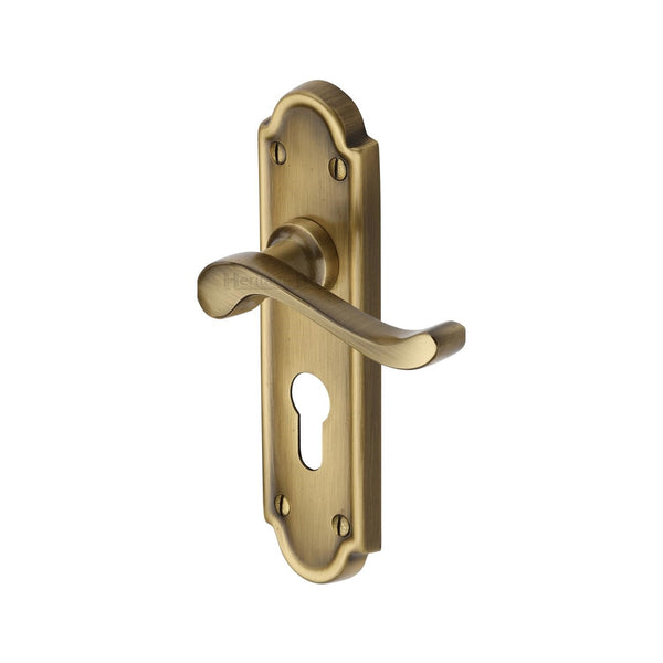 Heritage Brass Door Handle for Euro Profile Plate Meridian Design Antique finish - V327.48-AT - Choice Handles