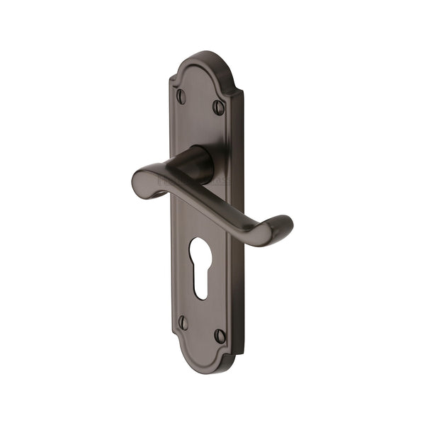 Heritage Brass Door Handle Euro Profile Plate Meridian Design Matt Bronze Finish - V327.48-MB - Choice Handles