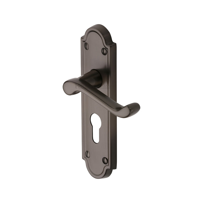 Heritage Brass Door Handle Euro Profile Plate Meridian Design Matt Bronze Finish - V327.48-MB - Choice Handles