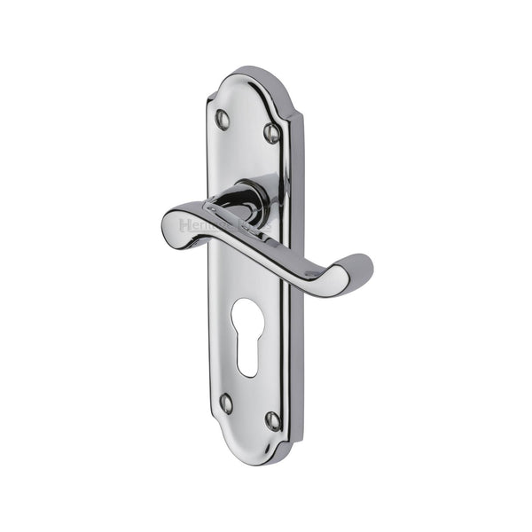 Heritage Brass Door Handle for Euro Profile Plate Meridian Design Polished Chrome finish - V327.48-PC - Choice Handles